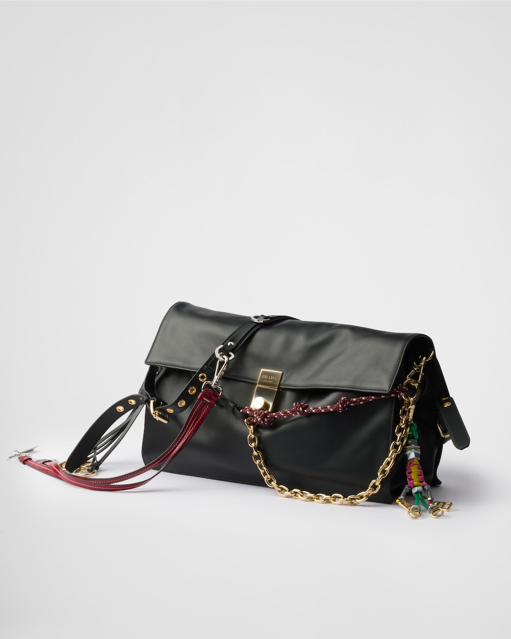 Prada Soft Sound Large Leather Shoulder Bag With Charms - Image 2